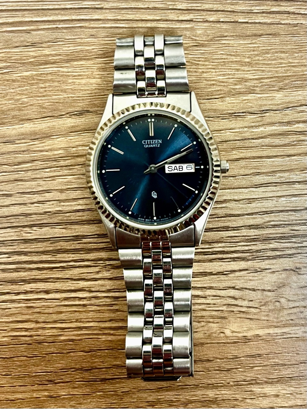 Citizen Men’s 1102-R12527 Quartz Watch Blue Dial Silver Bracelet Band Day Date
